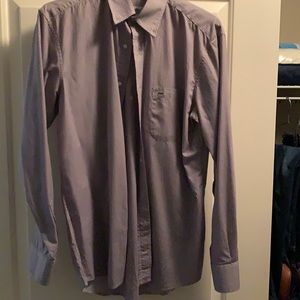 Lacoste woven dress shirt in purple / white micro-gingham